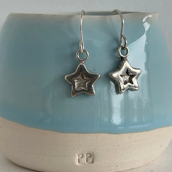 Little Star Earrings -  fine silver with sterling silver earwires