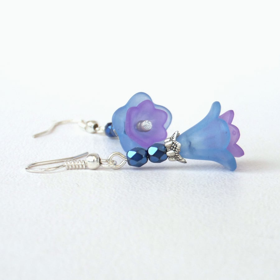 Blue and lilac flower earrings