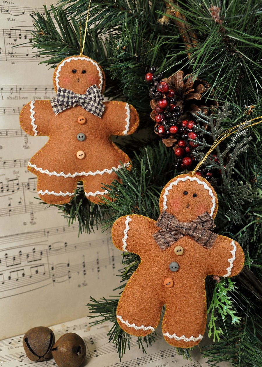 Ginger Cookies Tree Hangers Felt Pattern - Christmas Decorations