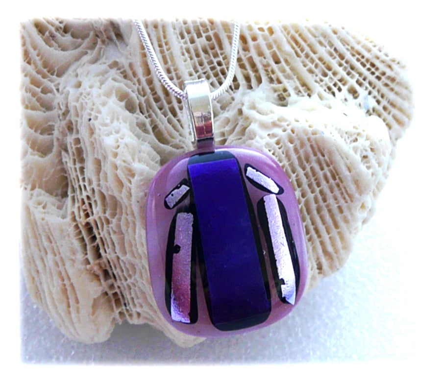 Dichroic Glass Pendant 083 Pink Purple Handmade with silver plated chain