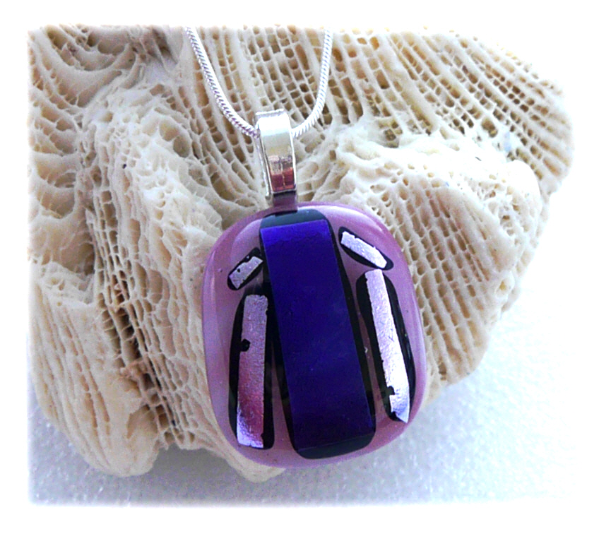Dichroic Glass Pendant 083 Pink Purple Handmade with silver plated chain