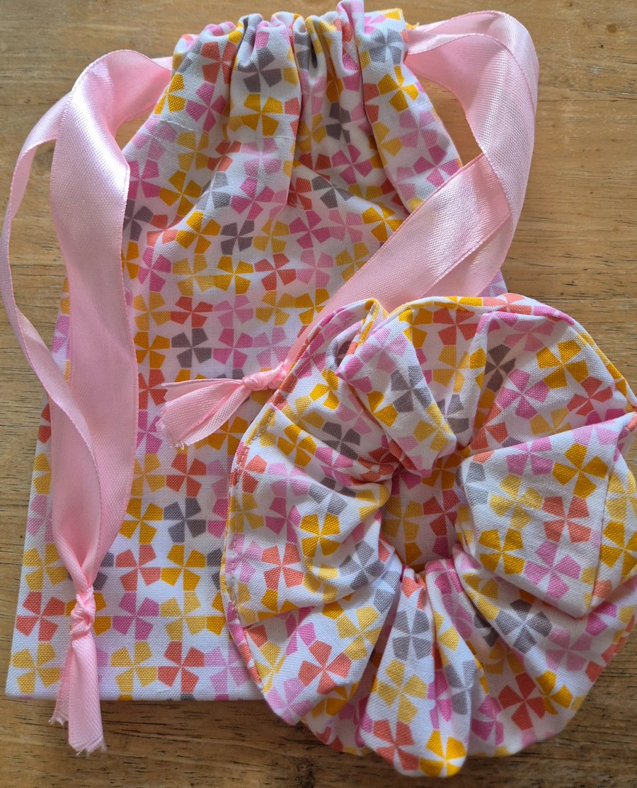 Handmade Scrunchie and Pouch Bag Set