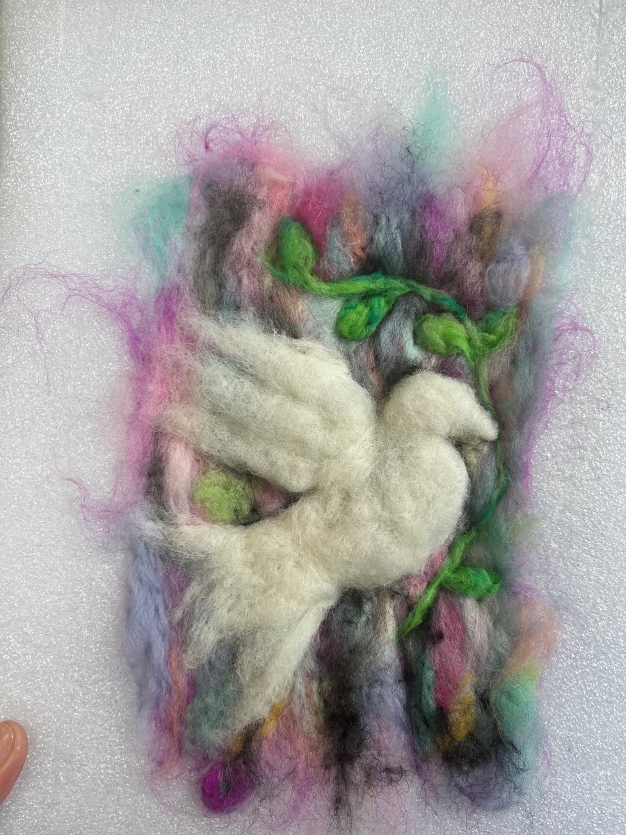 Wool painting Peace and Dove