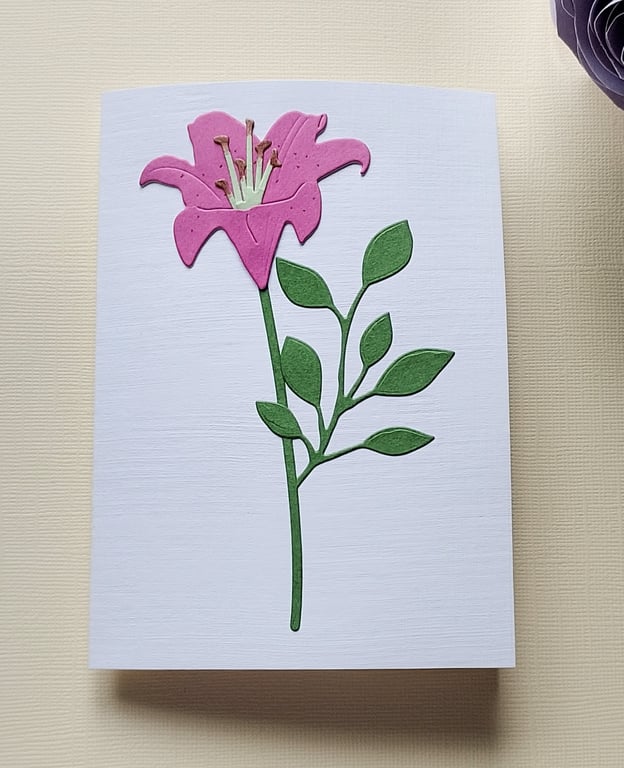 Fuschia Paper Lily - Flower Shop Moments, Blank Handmade Floral Card 
