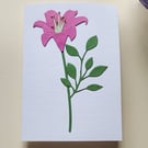 Fuschia Paper Lily - Flower Shop Moments, Blank Handmade Floral Card 