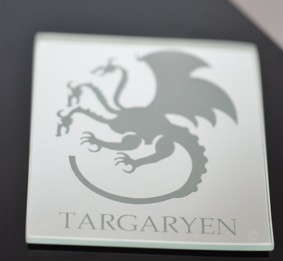 Game of Thrones House Targaryen Mirrored Glass Engraved Coaster