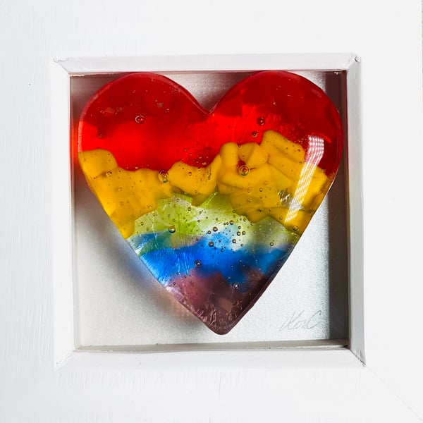 Rainbow fused glass (heart in a box frame - glass art