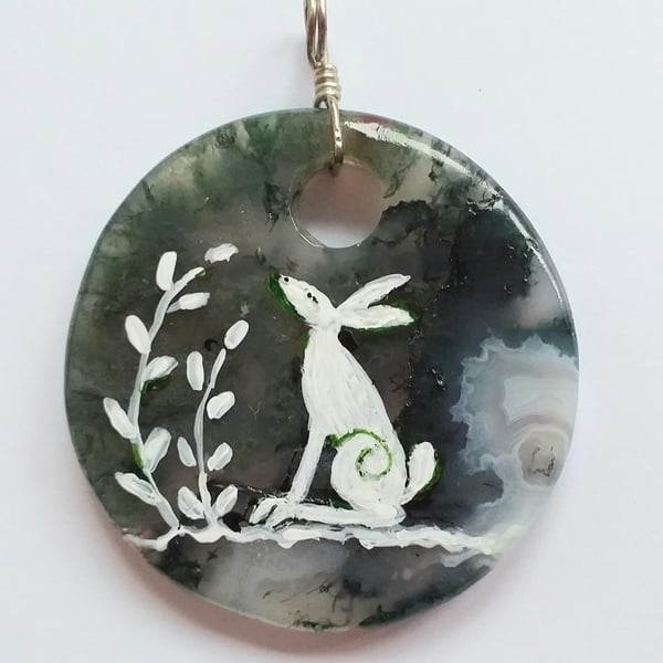 Moss Agate painted pendant