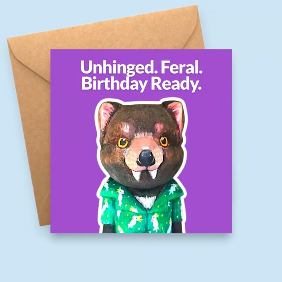 Tasmanian Devil Birthday Card - Feral & Unhinged Funny Card for Animal ...