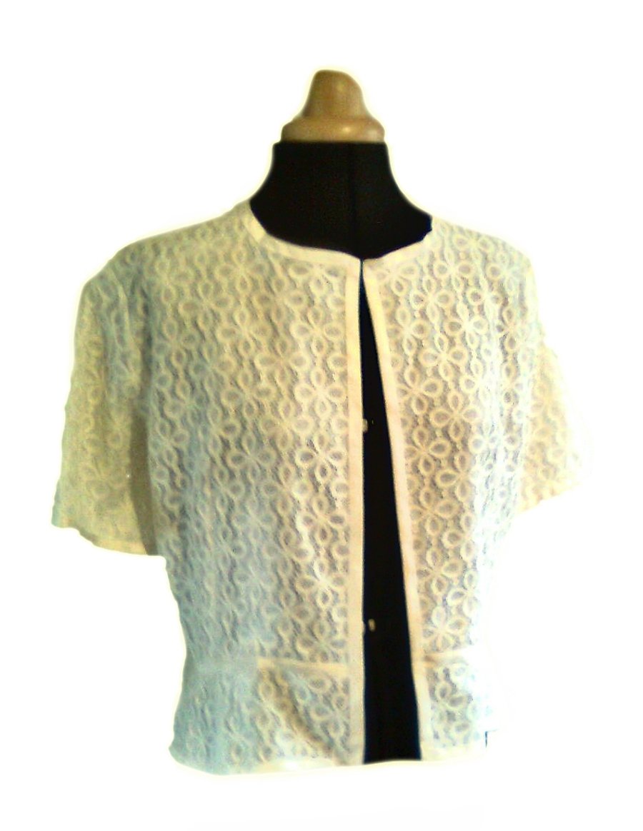 Ivory English lace handmade silk wedding short sleeve jacket