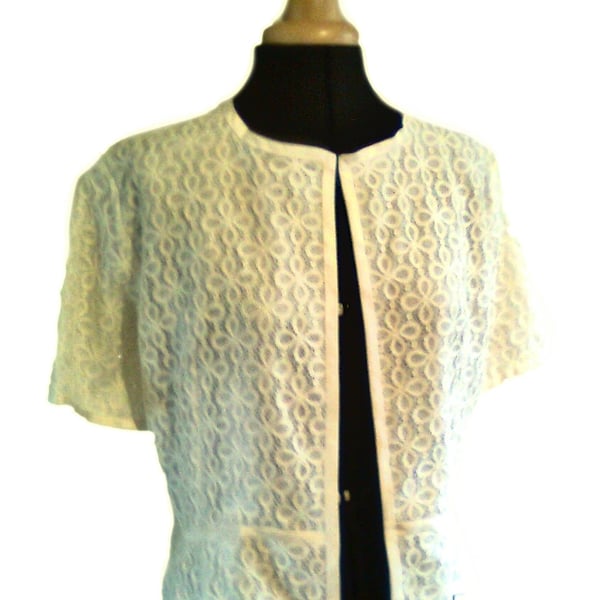 Ivory English lace handmade silk wedding short sleeve jacket