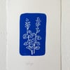 Handmade limited edition linocut print, Indigo plant botanical illustration 