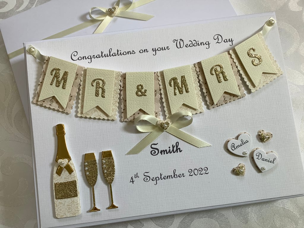 Personalised Handmade Wedding Day Card Gift Boxed Keepsake Ivory