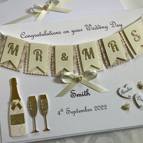 Personalised Handmade Wedding Day Card Gift Boxed Keepsake Ivory