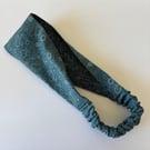 Cotton wide flat headband, yoga headband, in blue paisley print