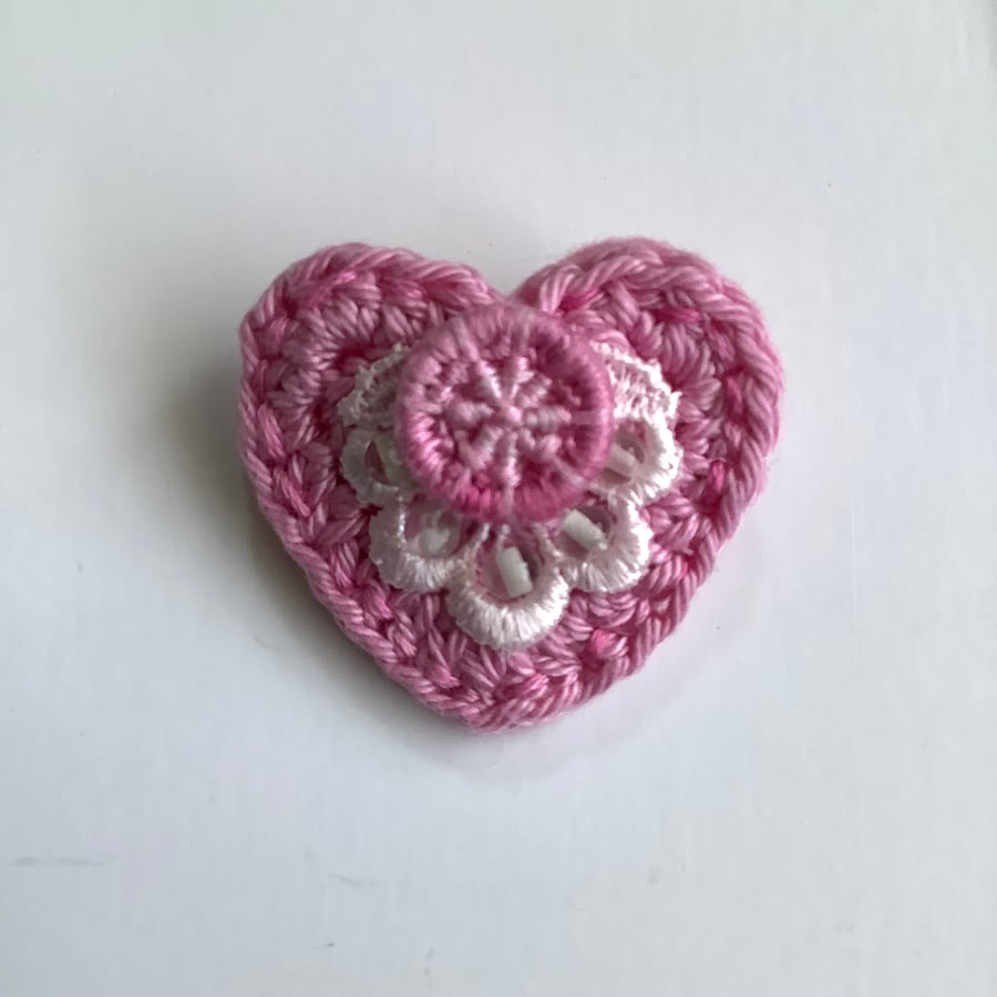 Crochet and Felt Heart Brooch