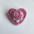 Crochet and Felt Heart Brooch