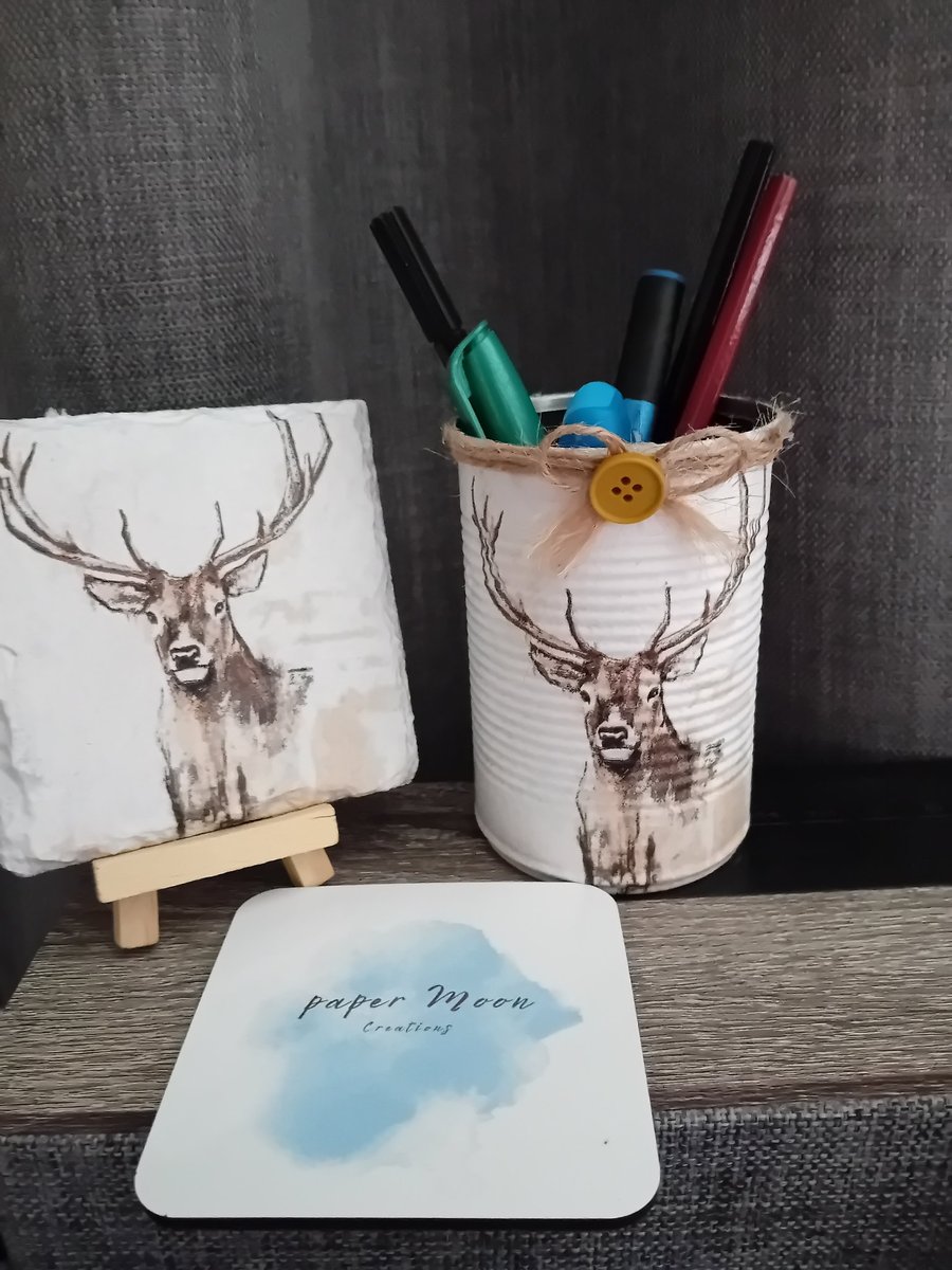 Desk tidy tin Coaster set -Stag