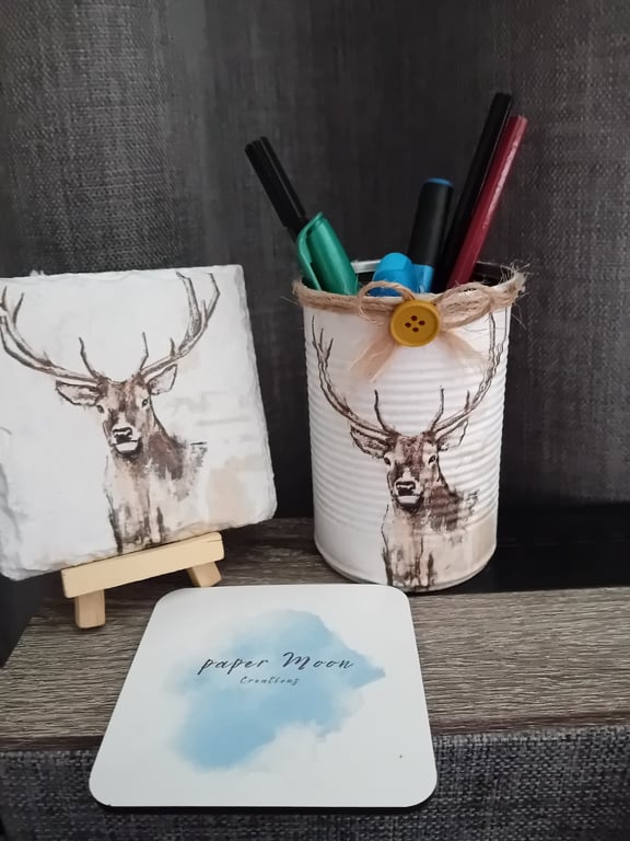 Desk tidy tin Coaster set -Stag