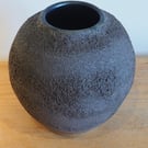 Dark charcoal lava texture moon jar, vase handmade pottery