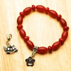 Red Topaz Bracelet with Flower and Lovebirds Charms - UK Free Post