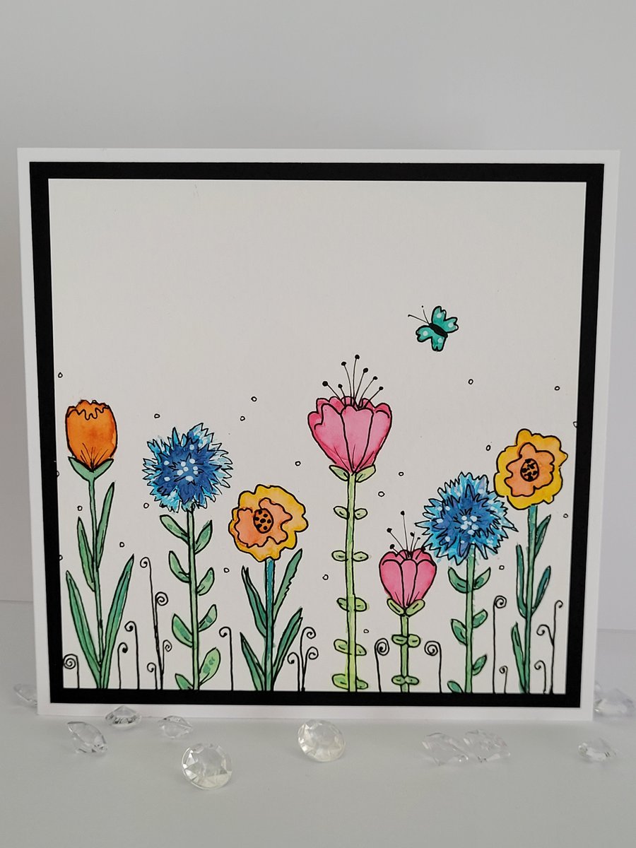 Watercolour Flowers Handpainted Blank Card 