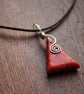 Silver Wire Wrapped Asymmetrical Coral Pendant on Brown Leather Necklet