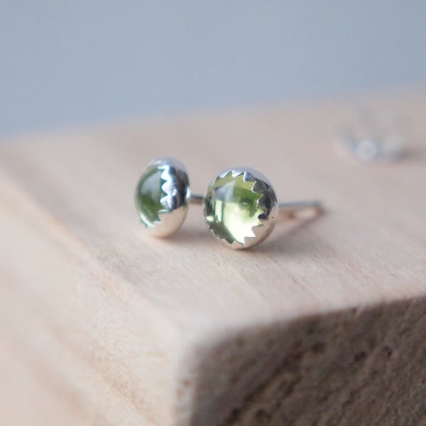 Peridot Silver Stud  Earrings