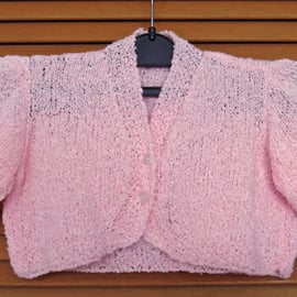 Baby Clothes: Hand Knitted Beautiful Pink Short Sleeved Bolero Cardigan