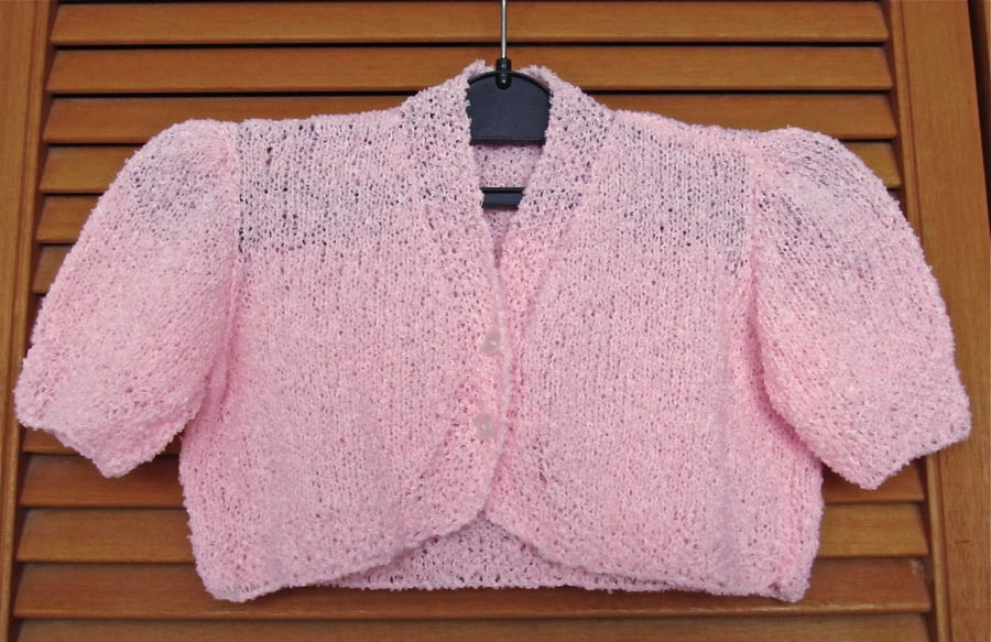 Baby Clothes: Hand Knitted Beautiful Pink Short Sleeved Bolero Cardigan
