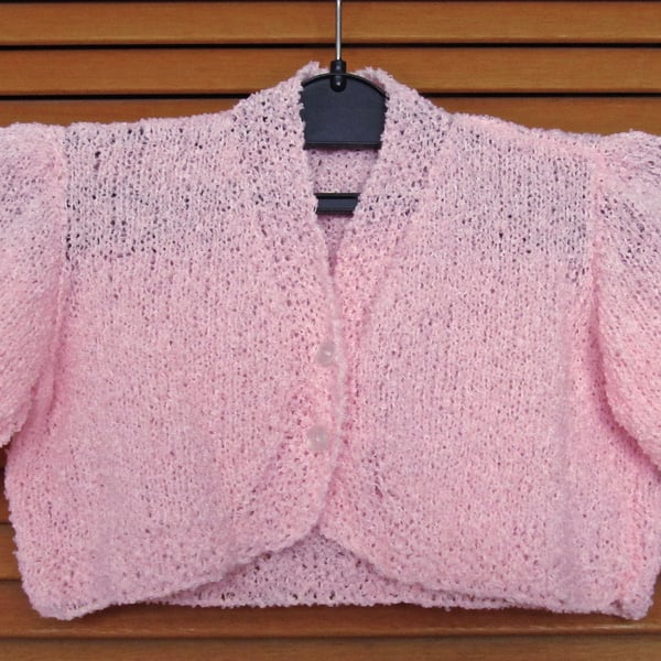 Baby Clothes: Hand Knitted Beautiful Pink Short Sleeved Bolero Cardigan