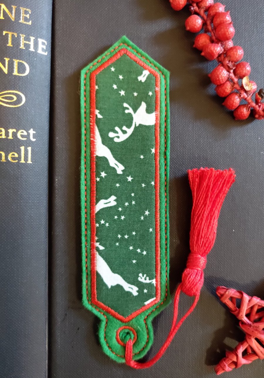 Christmas Reindeer Bookmark embroidered hand crafted design coordinating tassel