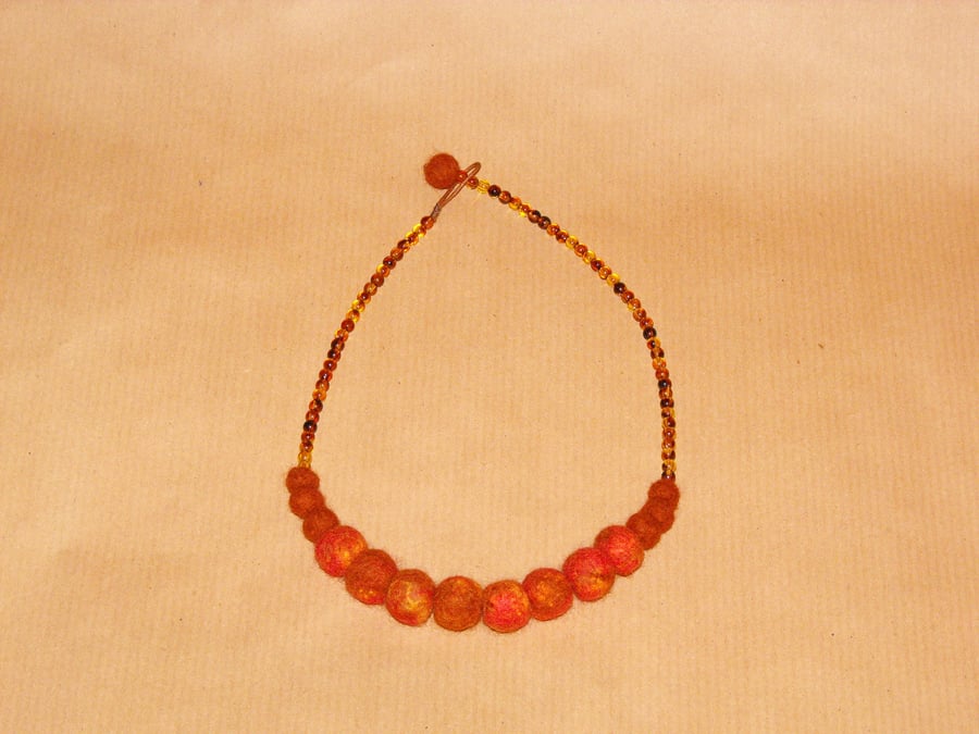 Orange felt ball necklace