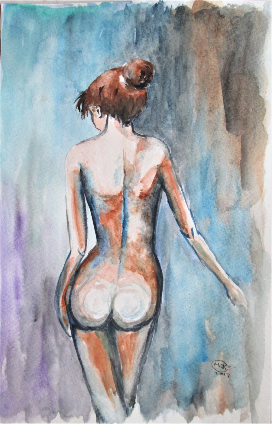 Nude Woman Standing Original Colourful Painting