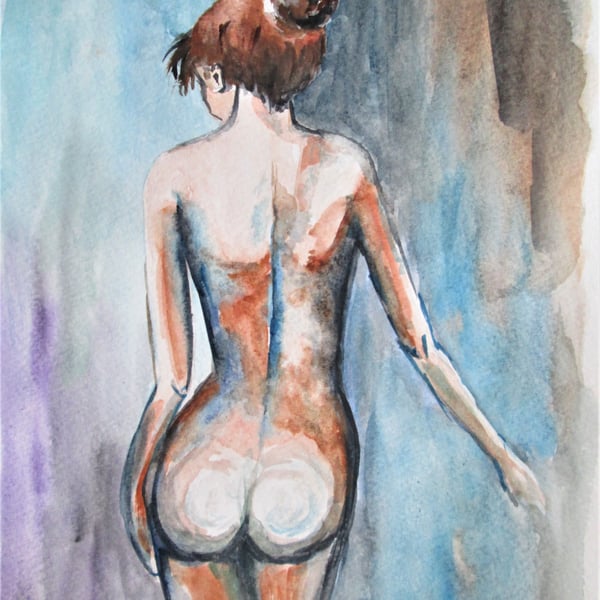 Nude Woman Standing Original Colourful Painting