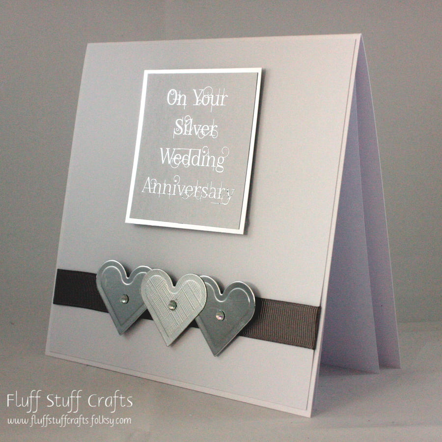 Handmade Silver Wedding Anniversary card, 25th anniversary card