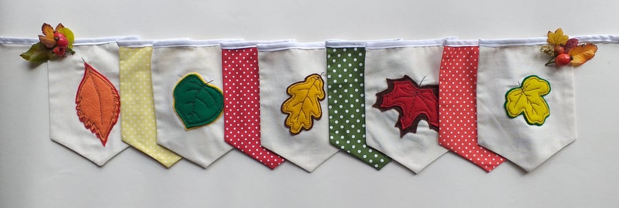 Bunting with Embroidered Autumn Leaves
