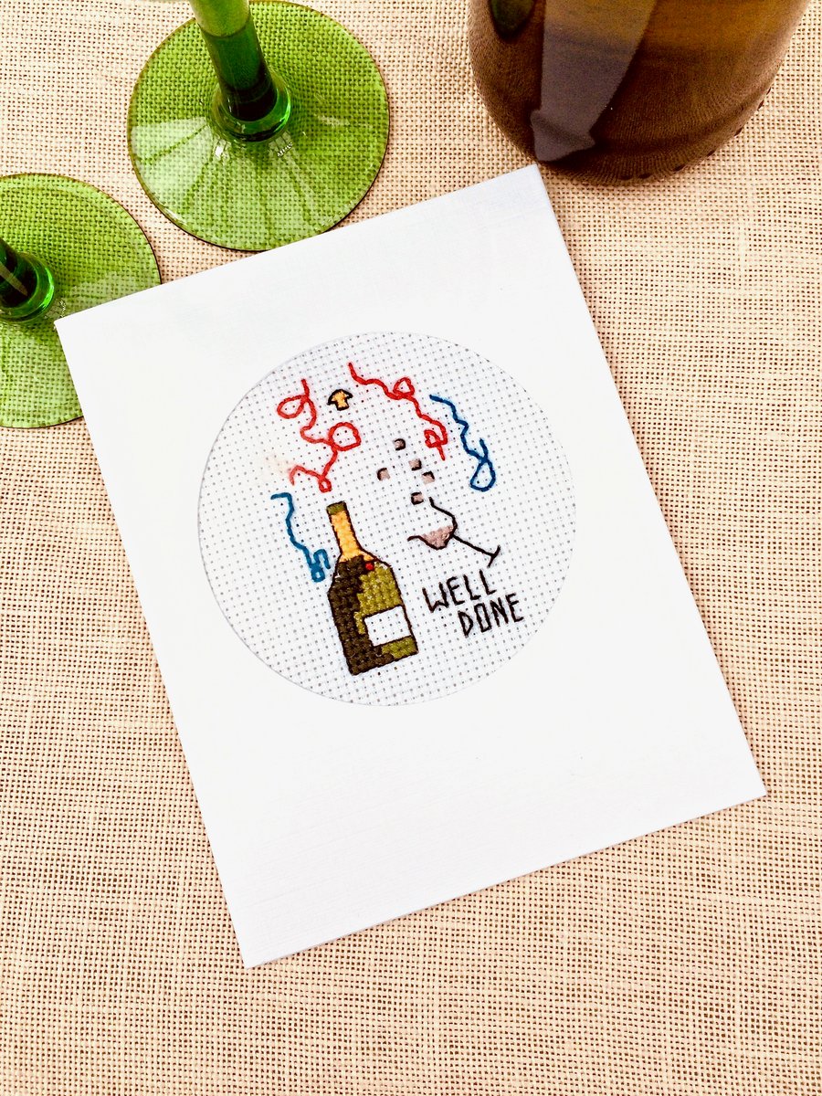 'Well Done' Congratulations Or Happy Birthday Cross Stitch Card.
