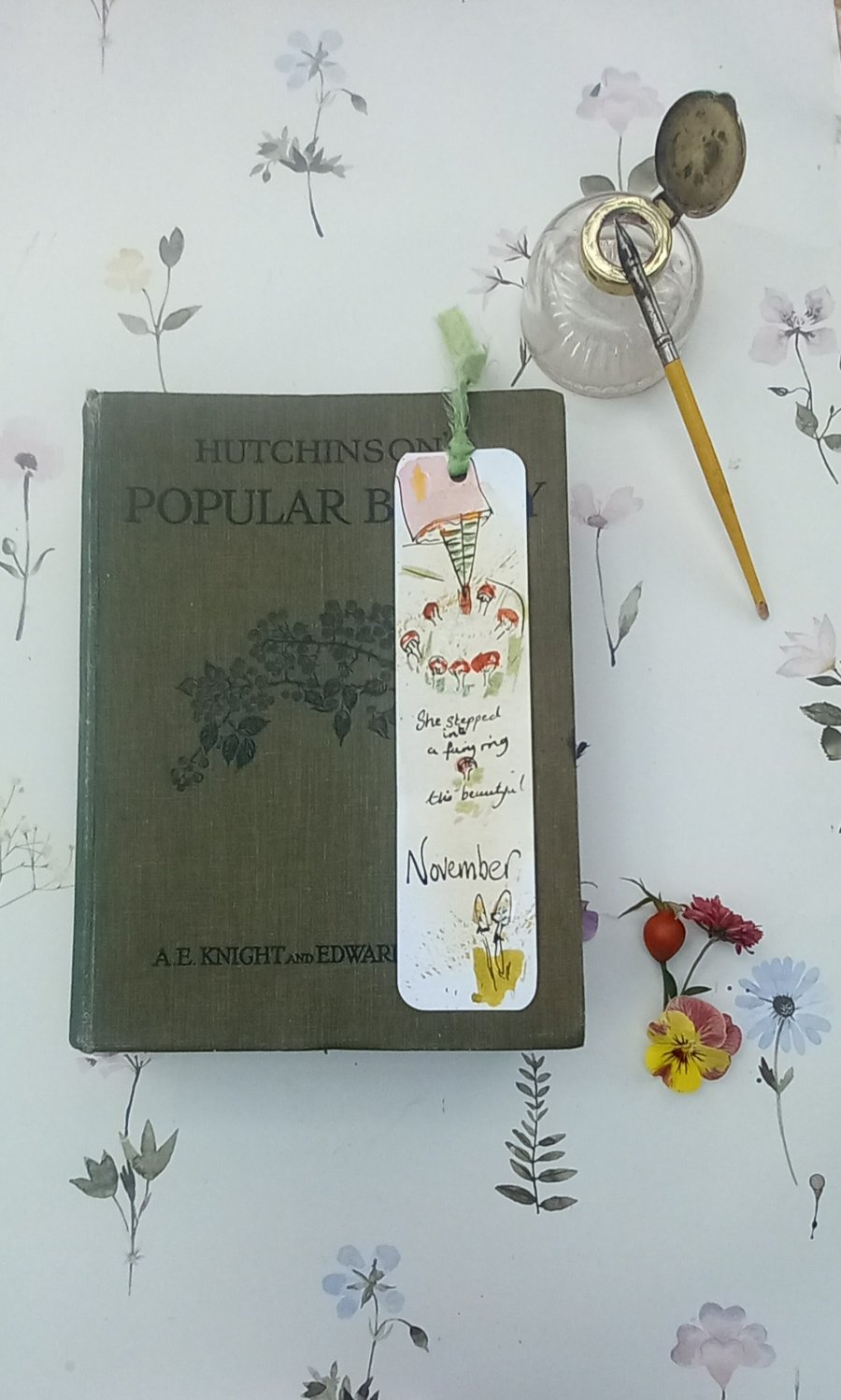 Hand drawn book mark . Autumnal toadstool 