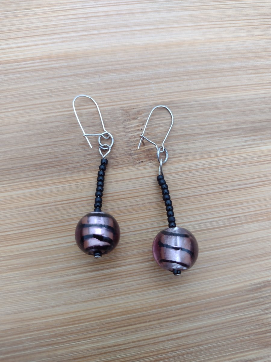 Purple beaded earrings for pierced ears