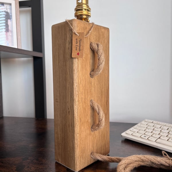 Handmade Oak Column Lamp - Modern Minimalist Wooden Table Light UK