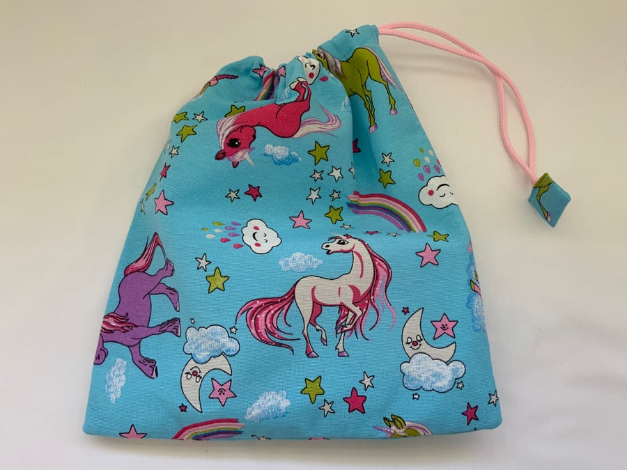 Unicorn Drawstring Wash Bag, Toiletry Bag, Children’s, Waterproof Lining