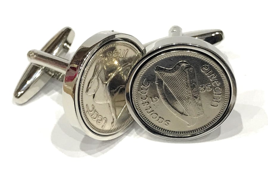 1935 Irish coin cufflinks- Great gift idea. Genuine Irish 3d threepence coin cuf