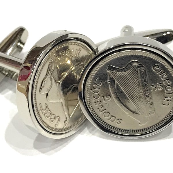 1935 Irish coin cufflinks- Great gift idea. Genuine Irish 3d threepence coin cuf