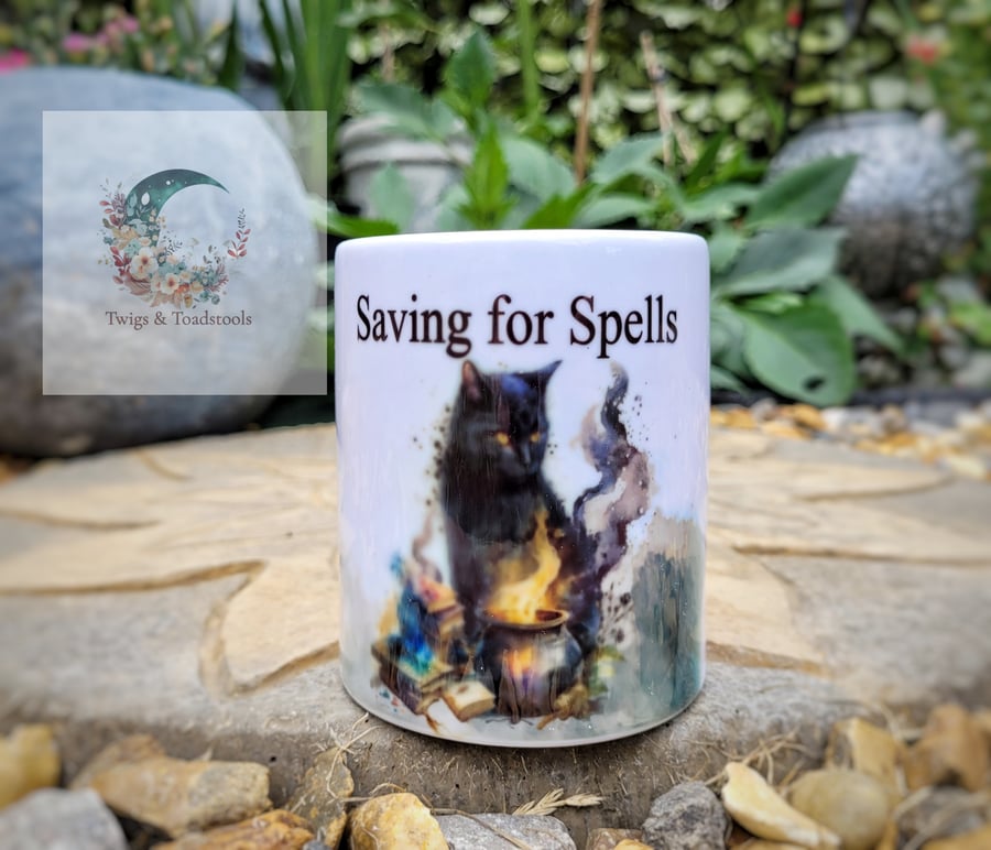 Saving for spells black cat cauldron money box 