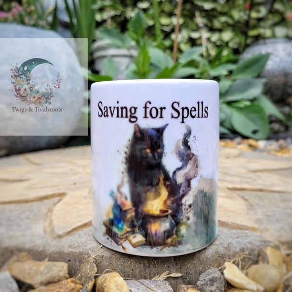 Saving for spells black cat cauldron money box 