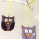Purple Fused Glass Owls