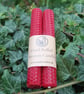 Pair of Red Hand Rolled Beeswax Taper Candles 15cm-5.9" - Burn Time 4 Hours Each - Image 2