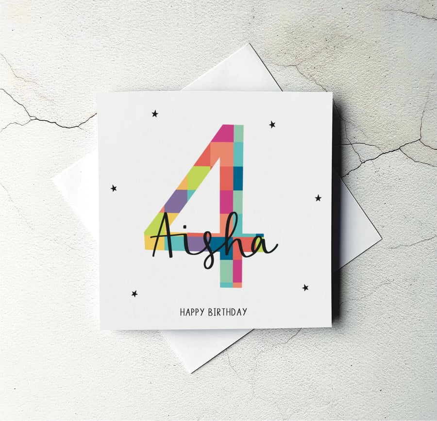 Personalised 4th Birthday Card, Kids Age Card