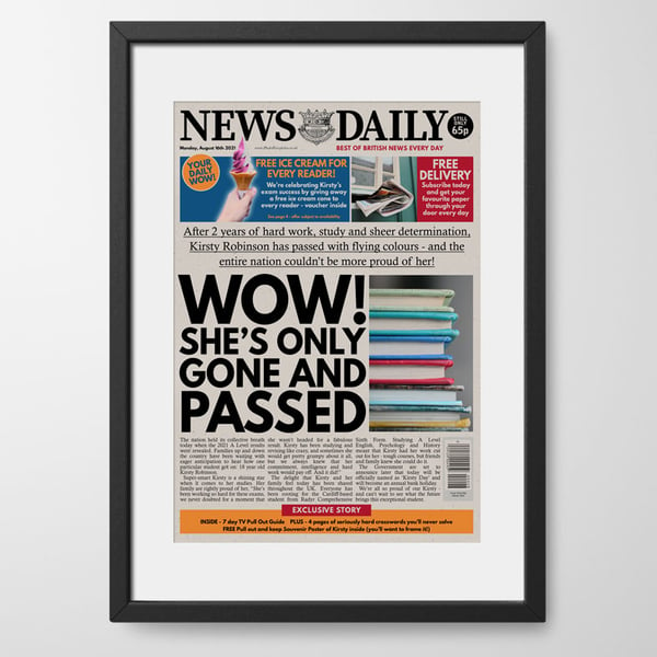 Personalised Exam Pass Gift Newspaper